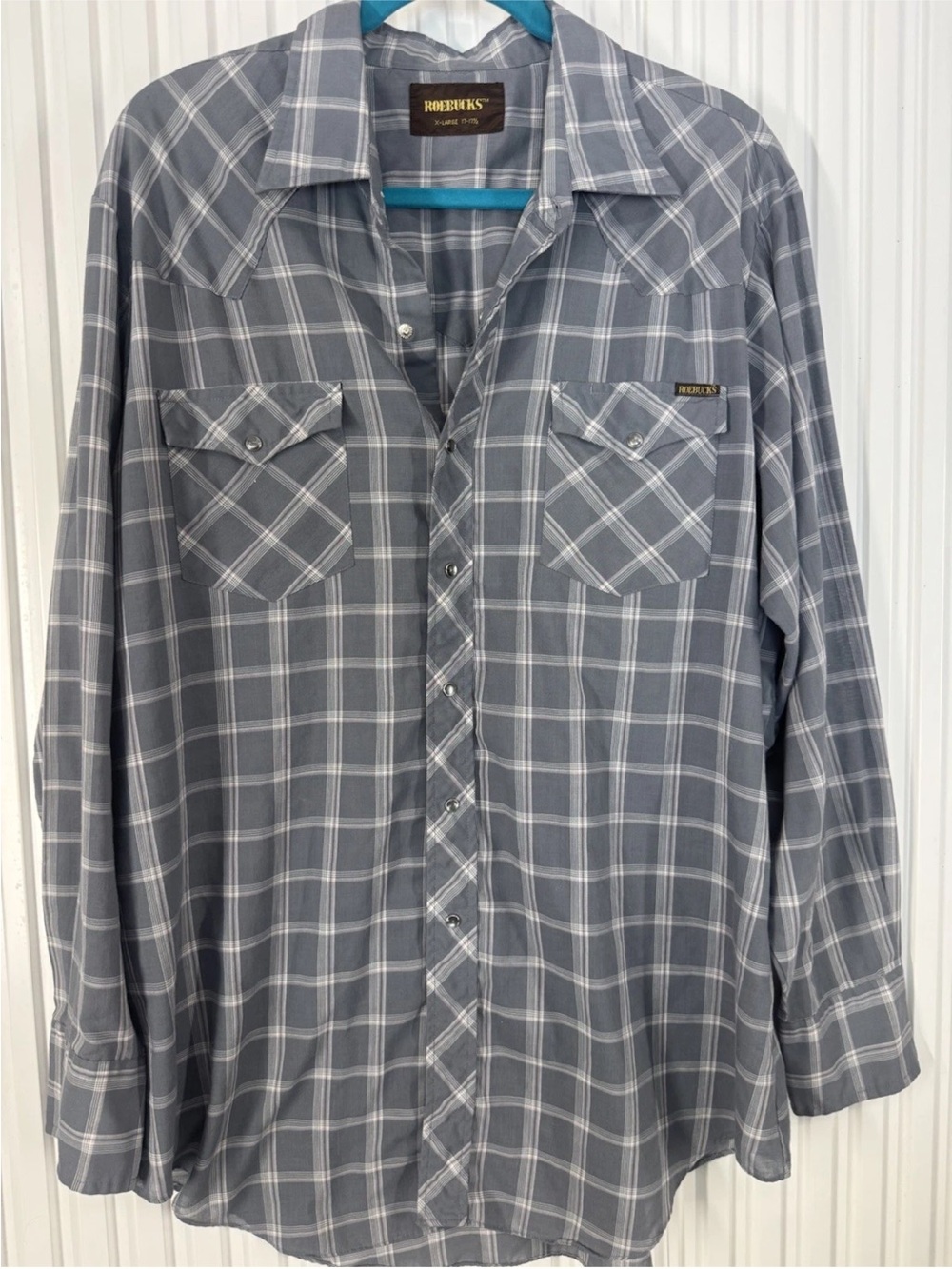 Roebucks vintage men’s western pearl snap shirt xl gray plaid